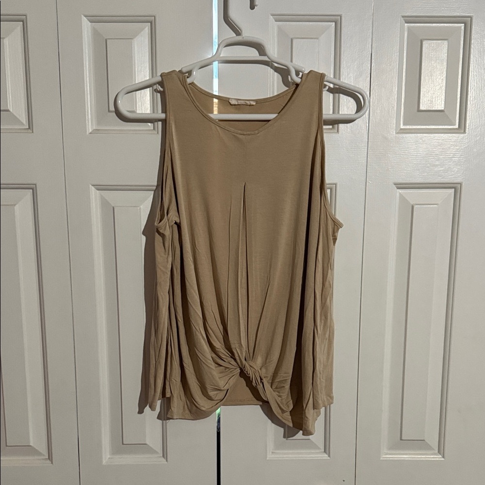 Women's Tan Long sleeve Cold Shoulder Top